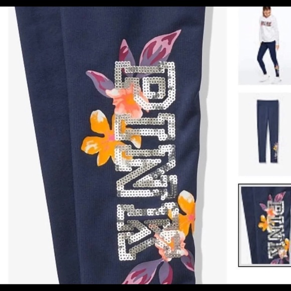 VS PINK Bling Leggings Floral Sequins NWT L - Picture 2 of 8